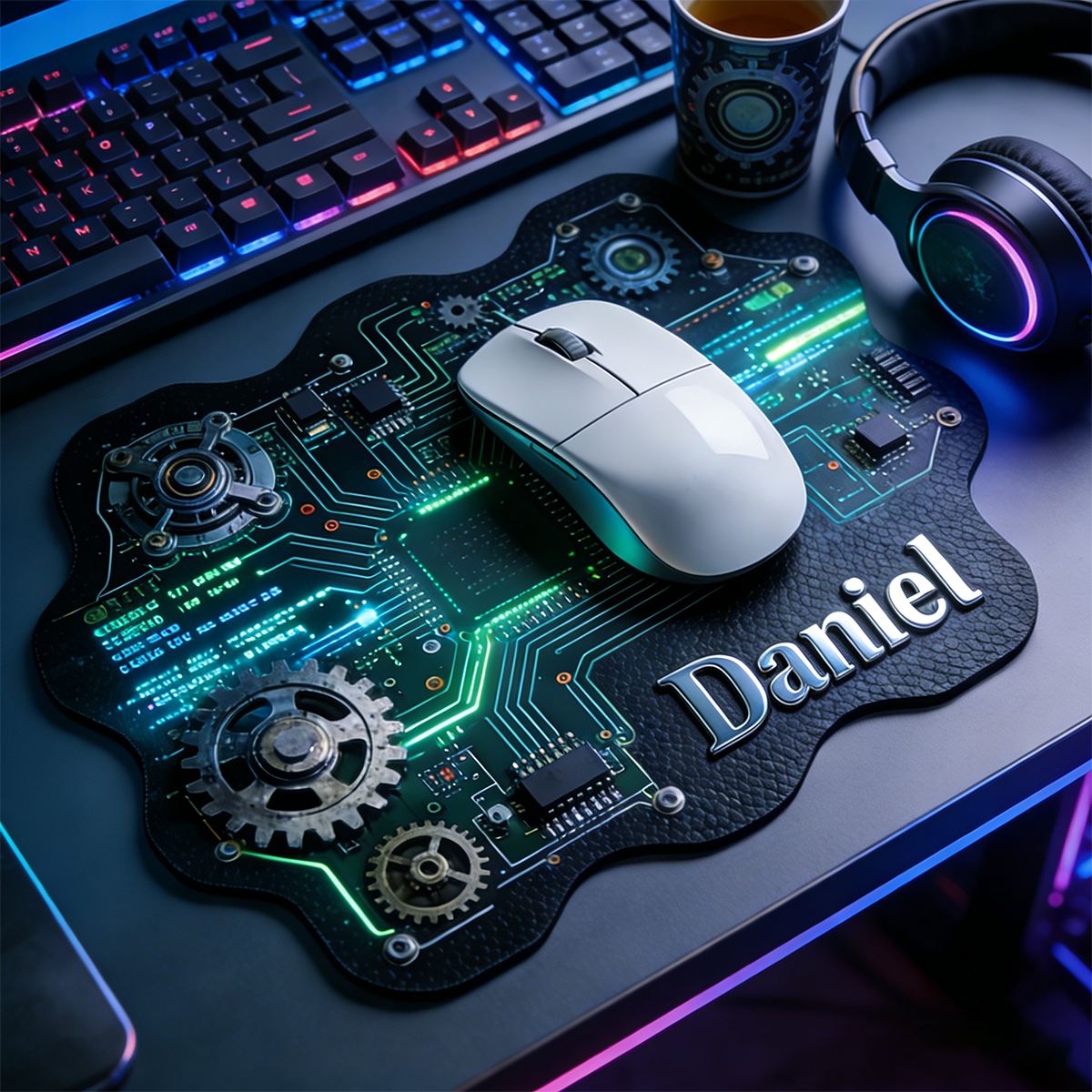 Personalized Custom Steampunk Circuit Board Mouse Pad Personalized Irregular Tech Desk Mat Cyberpunk Gamer Accessory with Gear