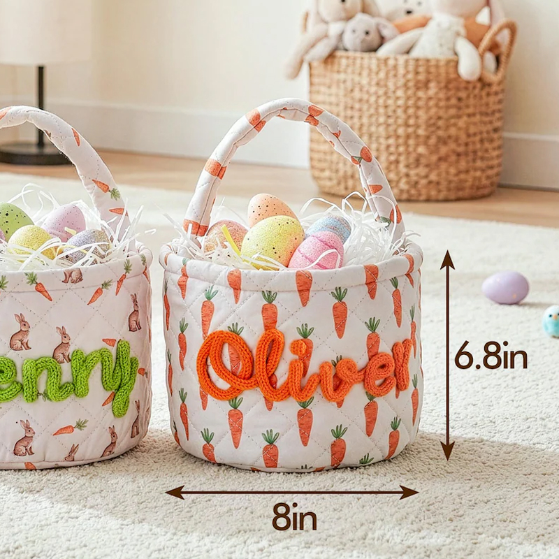 Personalized Easter Basket Quilted Spring Egg Hunt Bucket Boys Girls Bunny Easter Baskets gift for kids Custom Name Basket Easter Decor