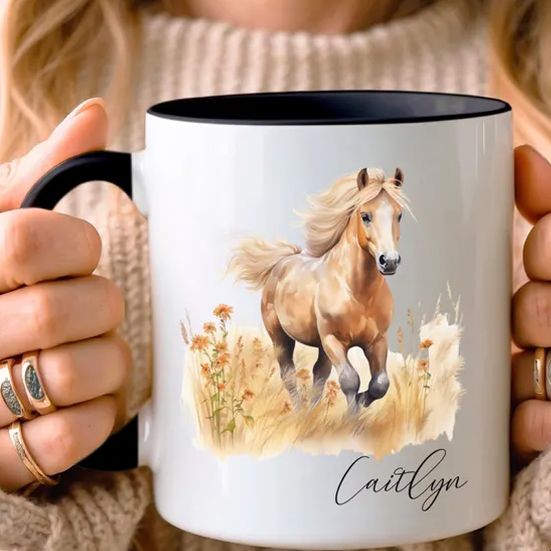 Personalized Floral Horse Mug for Sister Daughter Equestrian Horse Riding Lovers