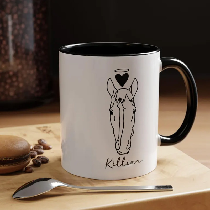 Personalized Horse Face Line Drawing Photo Mug for Equestrian Horse Riding Lovers