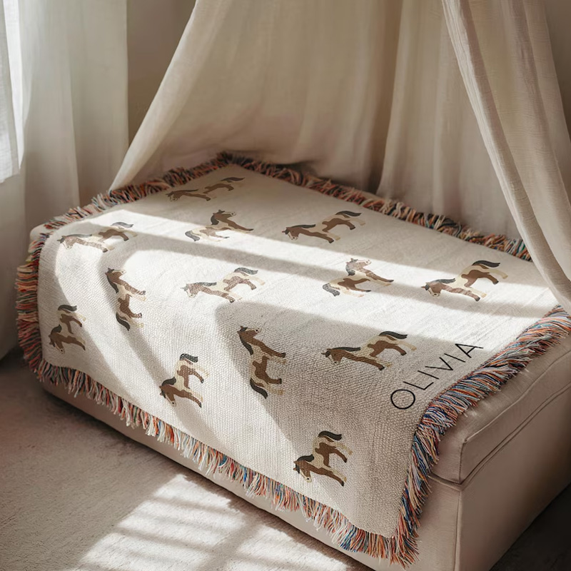 Personalized Pinto Paint Horse Kids Blanket Custom Name Cowboy Pony Throw for Equestrian Riding Lovers