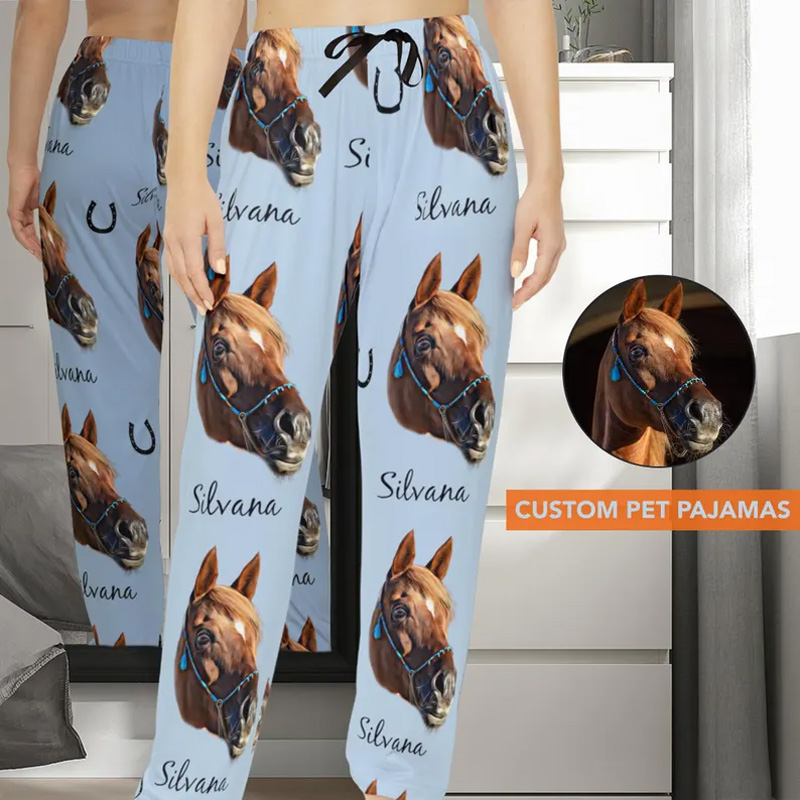 Personalized Horse Faces Pajama Photo Pants Anniversary Gift for Riding Lovers
