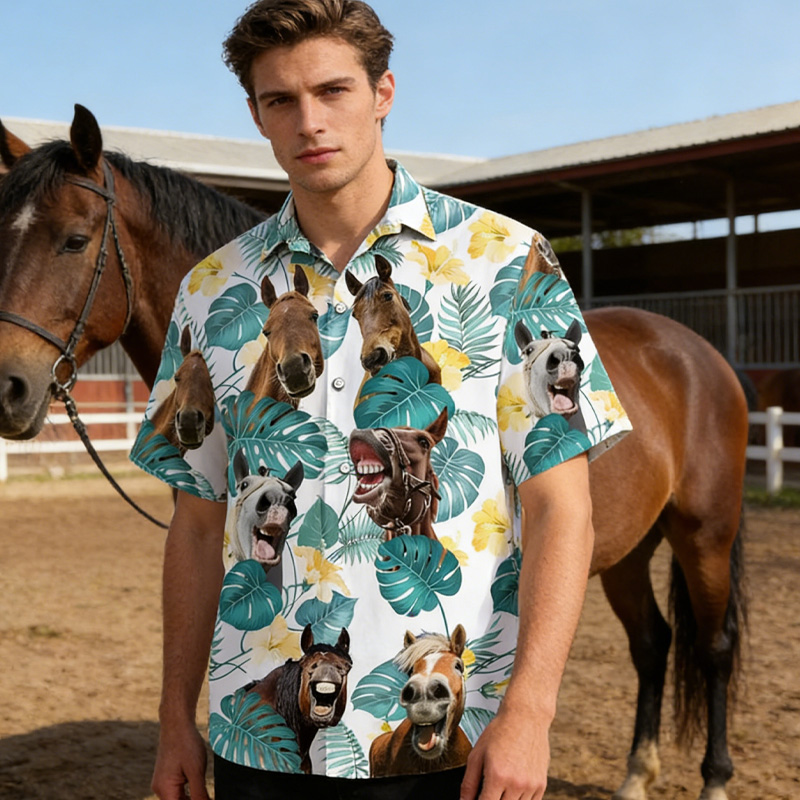 Personalized Horse In Tropical Leaves Pattern Hawaiian Shirt for Riding Lovers