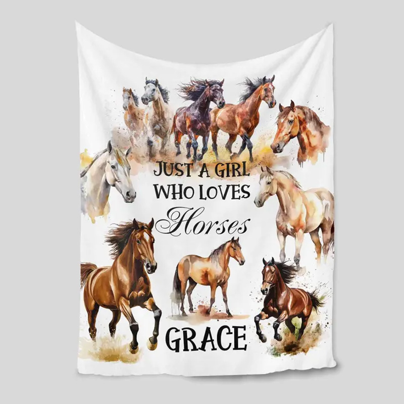 Personalized Just a Girl Who Loves Horses Throw Blanket Gift for Riding Lovers Equestrian Lovers