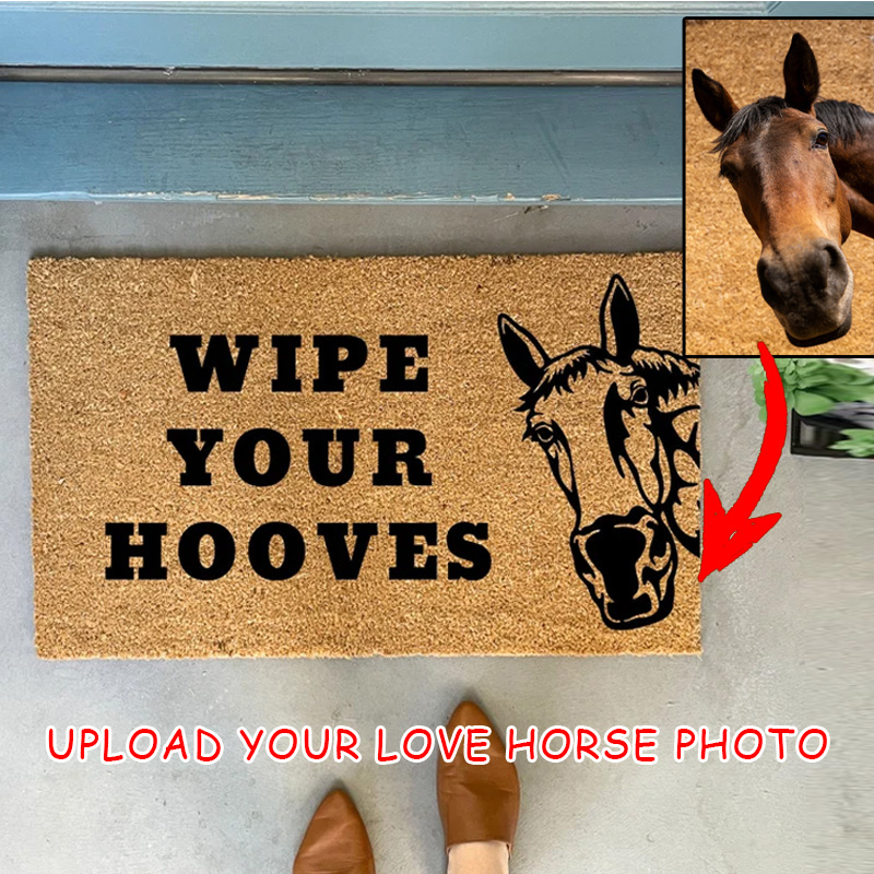 Personalized Funny Horse Wipe Your Hooves Doormat Custom Photo Gifts Doormat for Family Riding Lovers Equestrian Lovers