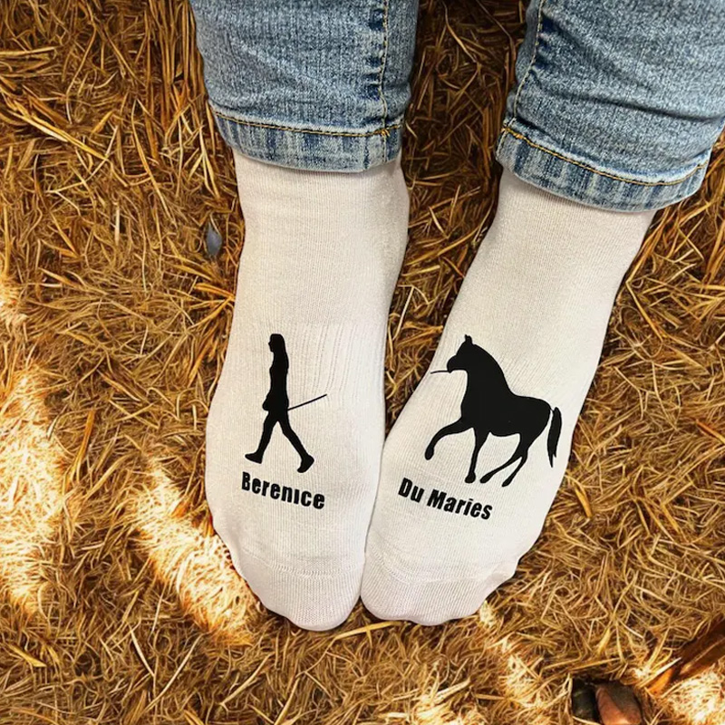 Personalized Horse Riding Socks Horse and Owner Silhouette Soft Midcalf Socks Custom Gift for Friend or Birthday Gifts for Rider Equestrian Riding Lovers