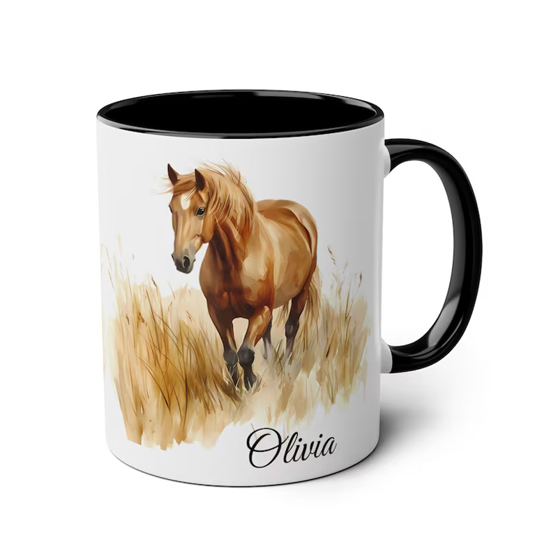 Personalized Watercolor Horse Cup Gift Mug for Equestrian Horse Riding Lovers