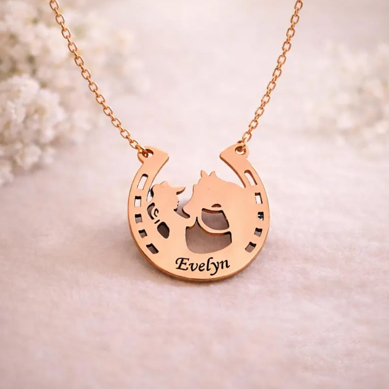 Personalized Horse Charm Necklace with Name Jewelry Cube Gift for Equestrian Riding Lovers