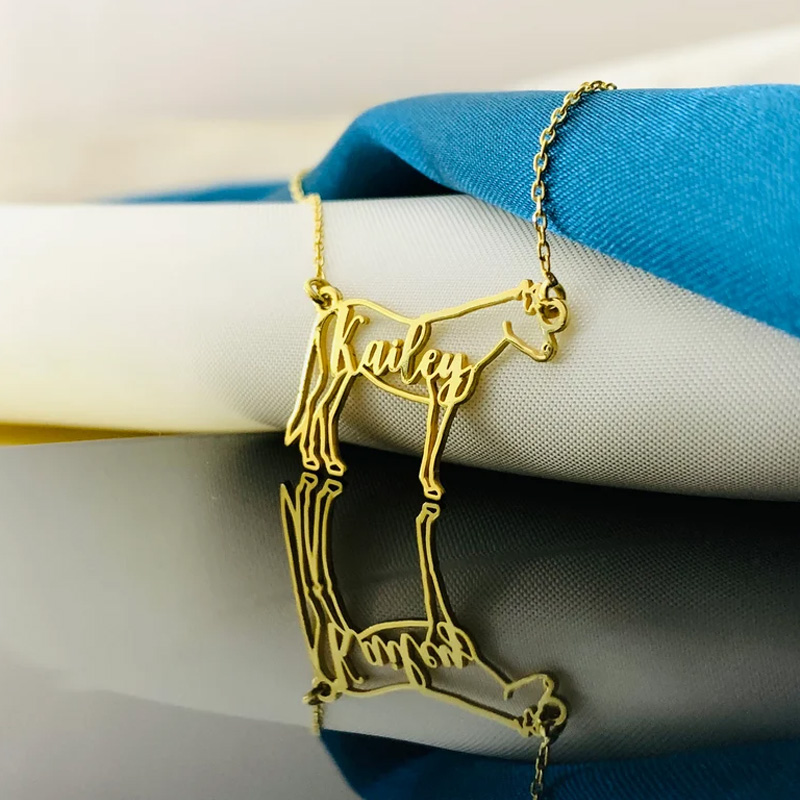 Personalized Horse Name Equine Memorial Necklace with Name Jewelry Cube Gift for Equestrian Riding Lovers