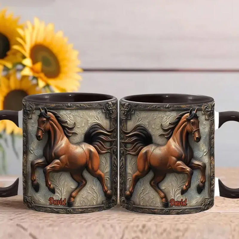 Personalized Cool Horse Custom Accent Mug Inflated Equestrian Coffee Mug for Horses Rider Equine Lover Riding Lovers
