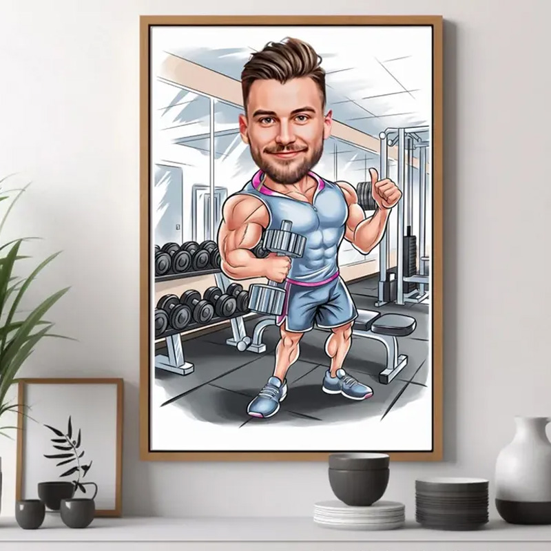 Personalized Fitness Cartoon Portrait Fitness Caricature Gift for Weight Lifter Gym Lover