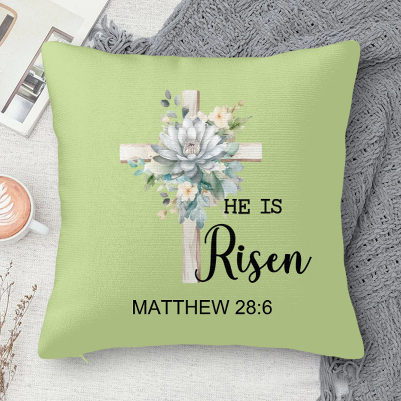 Personalized He Is Risen Bible Verse Birth Flowers Soft Throw Pillow Home Decor Religious Pillow Birthday Gift Easter Gift for Women Christians