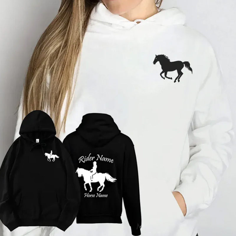 Personalized Equestrian Classic Hoodies Horse Front Back Print Unisex Jumper Pullover Hoody for Equestrian Riding Lovers