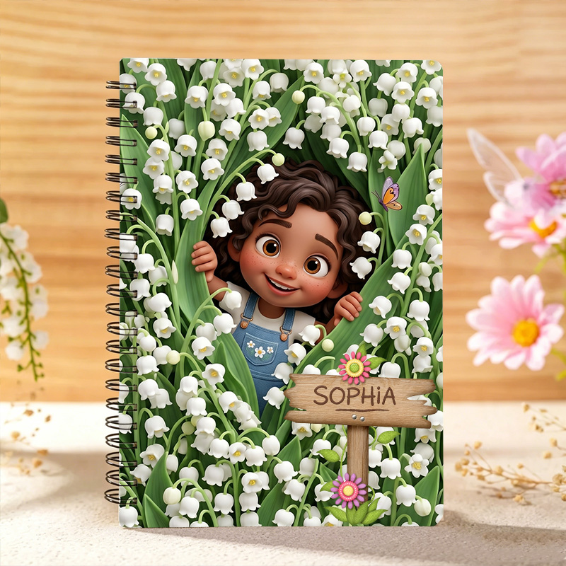 Personalized Cute Cartoon Girl Birth Flower Custom Name Notebook for Children