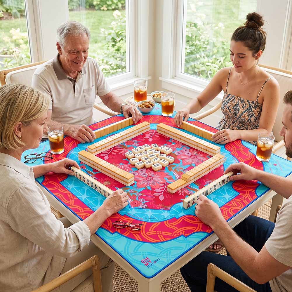 Personalized Mahjong Playing Mat Mahjong Table Mat Florals with Geometric Patterns Mahjong Game Accessory for Game Night
