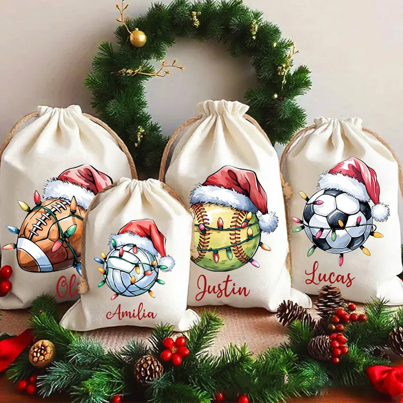 Personalized Sports Christmas Sack with Festive Lights and Custom Name