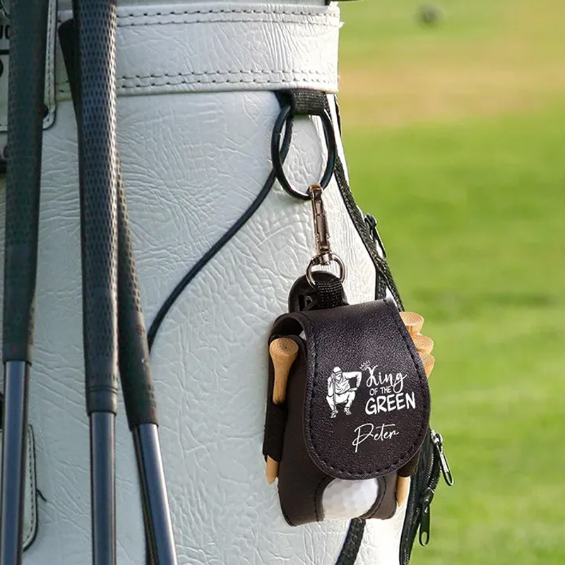 Personalized Leather Golf Ball Pouch with Custom Name and Fun Golf Themed Designs