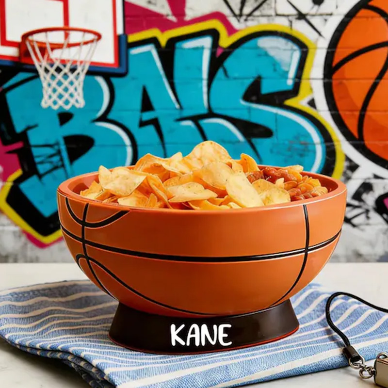 Personalized Basketball Snack Bowl with Custom Name for Sports Fans