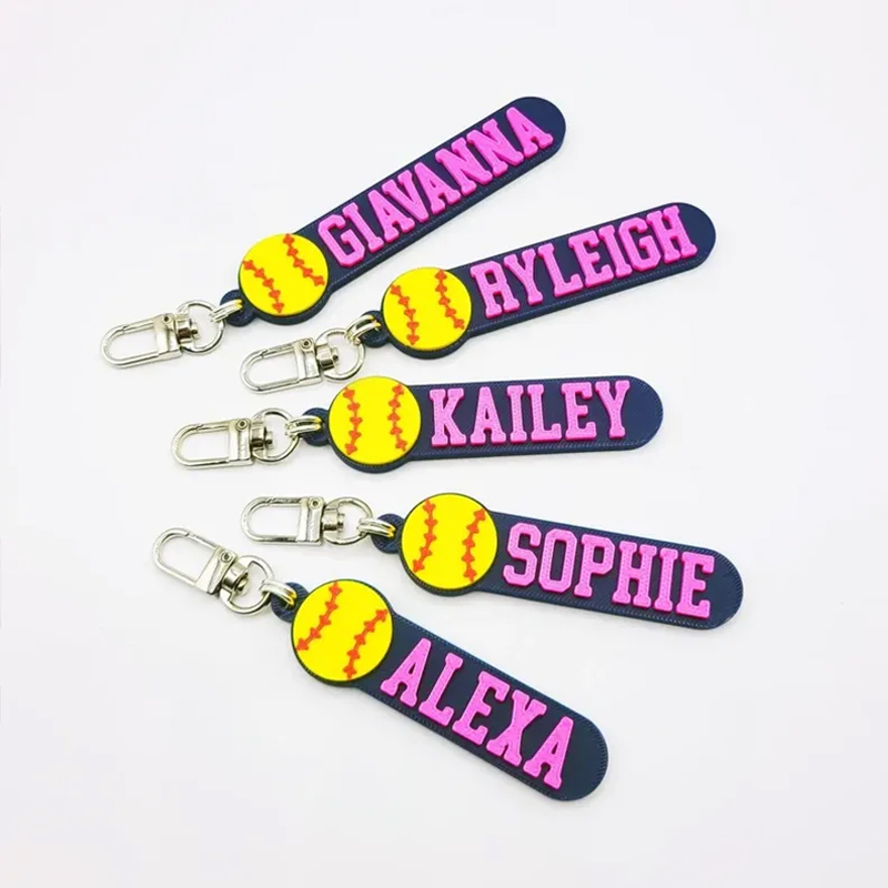 Personalized Softball Keychain with Custom Name and 3D Softball Design