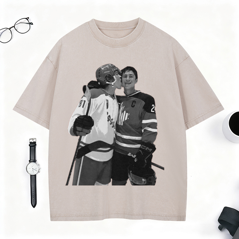 Personalized Ice Hockey Fans Washed T-Shirt with Custom Player Image Gift for Fans