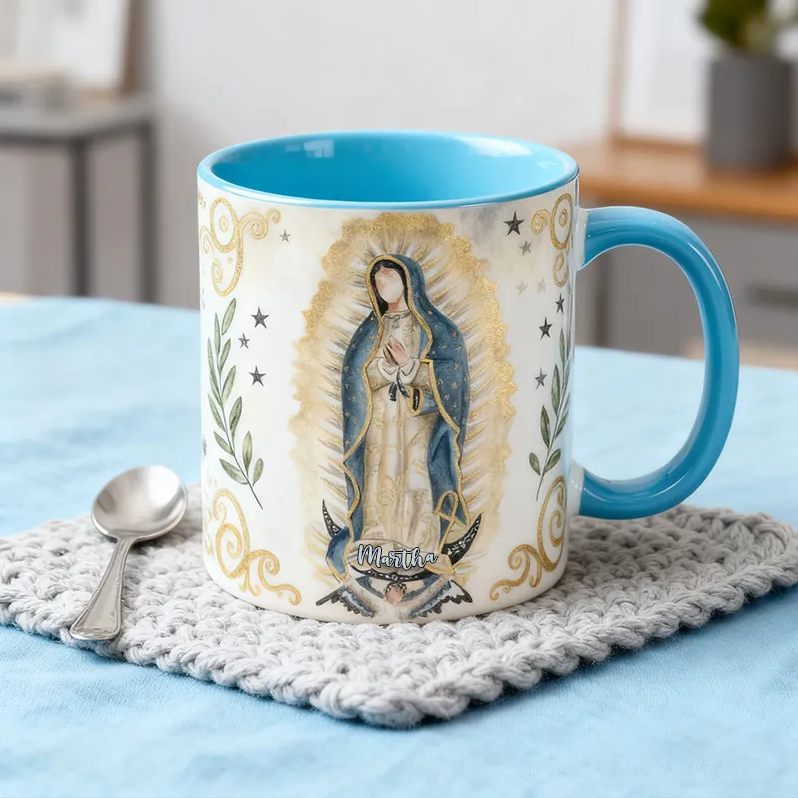 Personalized Our Lady of Guadalupe 11oz Ceramic Mug with Name Catholic Virgin Mary Coffee Cup Catholic Marian Mug Christian Gift for Women Sale-megacustom