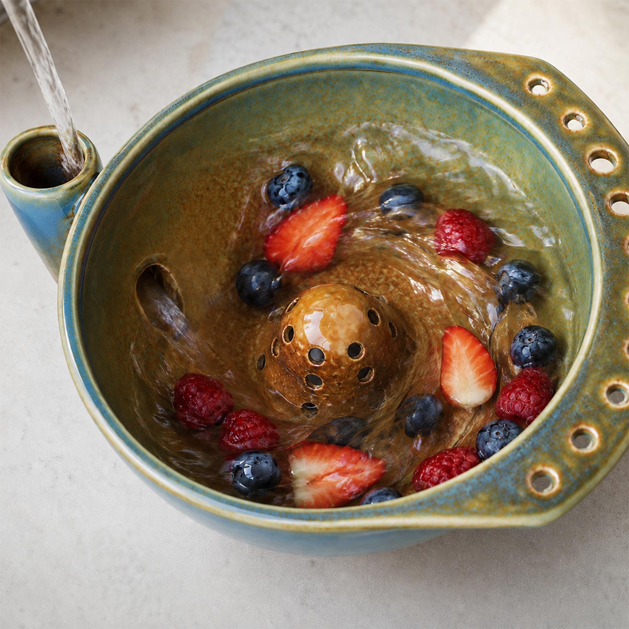 Vortex Berry Washing Bowl Handmade Ceramic Fruit Rinse Bowl Strawberry Blueberry Rinser Kitchen Colander Gift