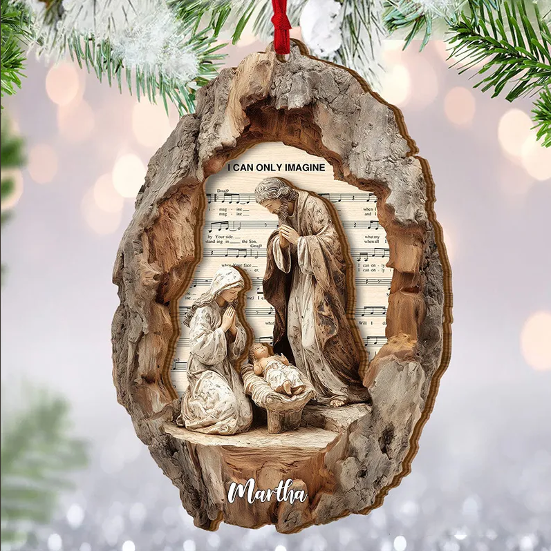 Personalized I Can Only Imagine Nativity Acrylic Ornament with Name Nativity Scene within Tree Hollow Ornament Baby Jesus Virgin Mary Joseph Xmas Gift