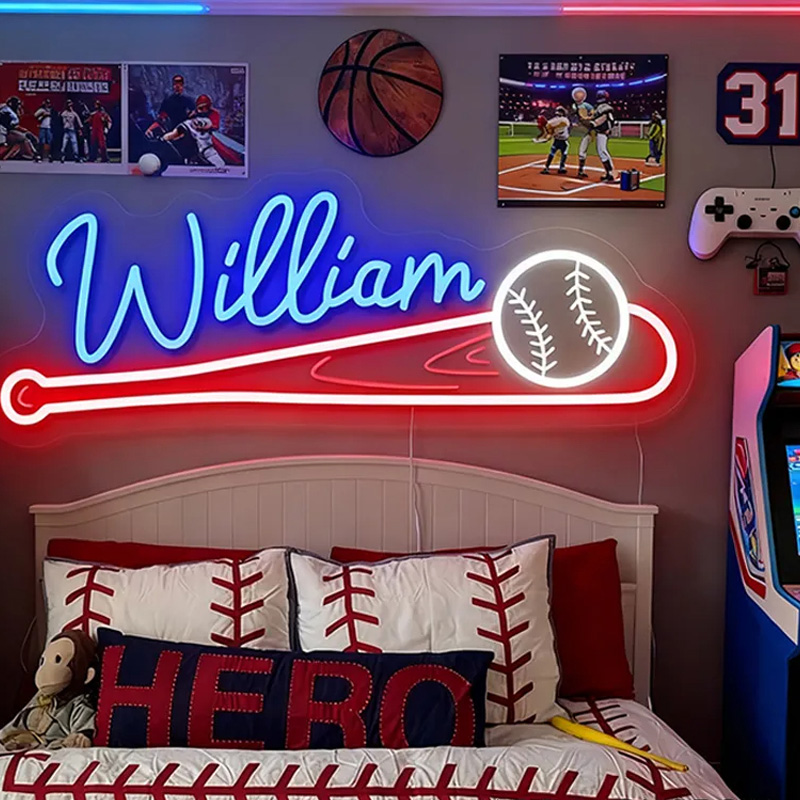 Personalized Baseball Neon Sign with Custom Name and Bat Design for Baseball Enthusiasts and Game Rooms