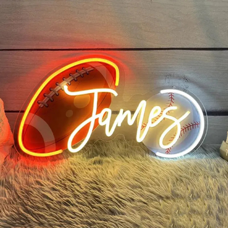 Personalized Football and Baseball Neon Sign with Custom Name for Sports Fans 