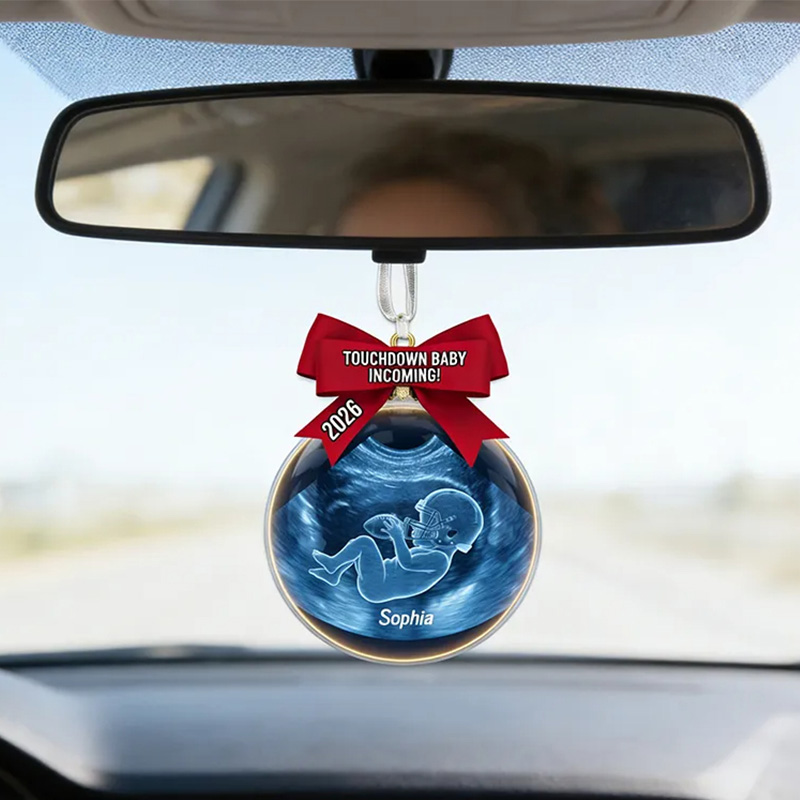 Personalized Baby Football Ultrasound Acrylic Car Ornament with Custom Name and Year for New Parents