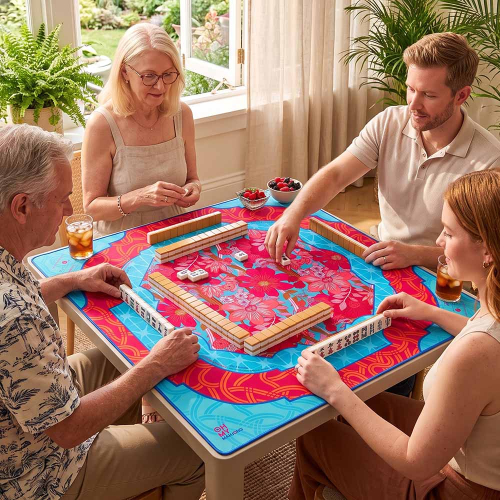 Personalized Mahjong Playing Mat Mahjong Table Mat Florals with Geometric Patterns Mahjong Game Accessory for Game Night