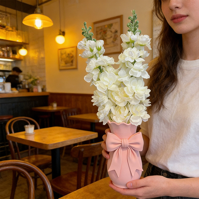 Personalized Vase 3D-Printed Pink Bow Vase Custom Name Home Decor Gift for Her