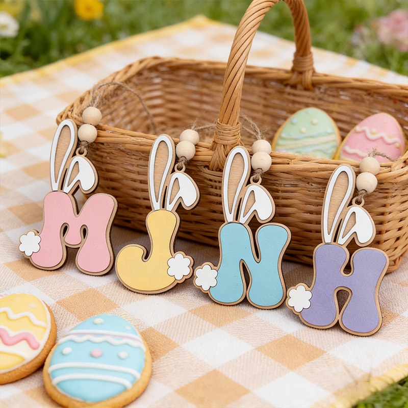 Personalized Bunny Letter Easter Basket Tag Custom Wood Name Tag 