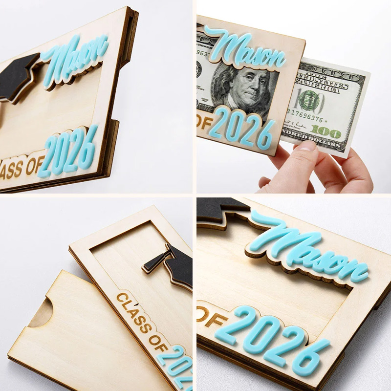 Personalized Graduation Cap Wooden Money Holder with Name Funny Cash Party Favor Gift for Class of 2026 Graduates
