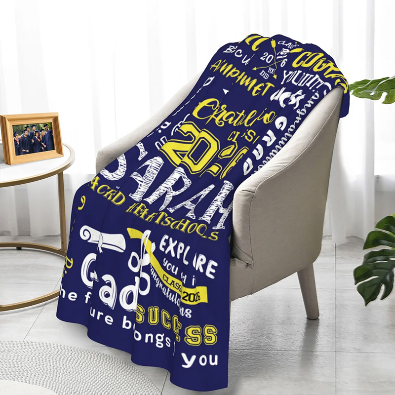 Personalized Graduation Inspiration Multicolor Soft Fleece Name Blanket with Year and School Name Class of 2026 Graduation Gift for Graduate