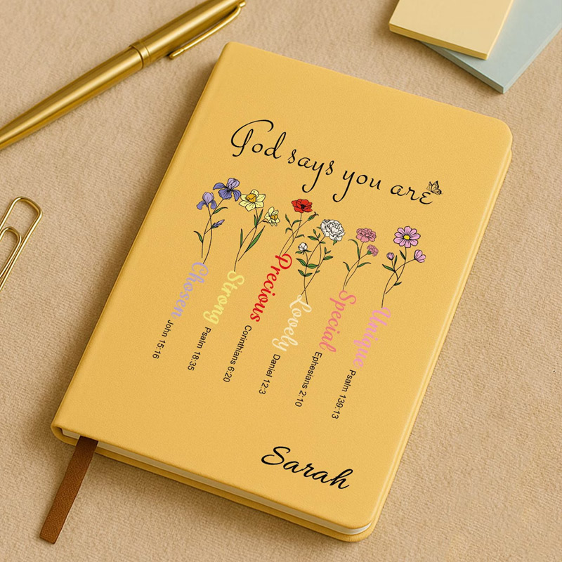 Personalized Christian Inspiration Bible Notebook God Says You Are Bible Verse Journal Flower Christian Gift