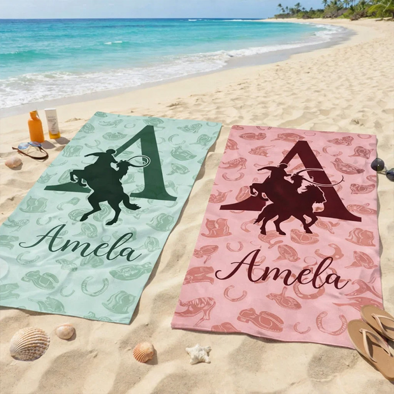 Personalized Equestrian Beach Towel Customized with Initials for Horseback Riding Lovers Gift for Equestrian Lovers