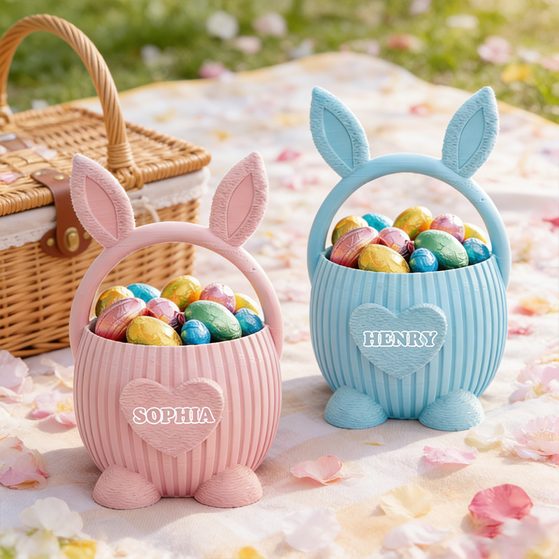 Personalized Easter Bunny Basket 3D-Printed Custom Easter Candy Baskets with Name for Kids