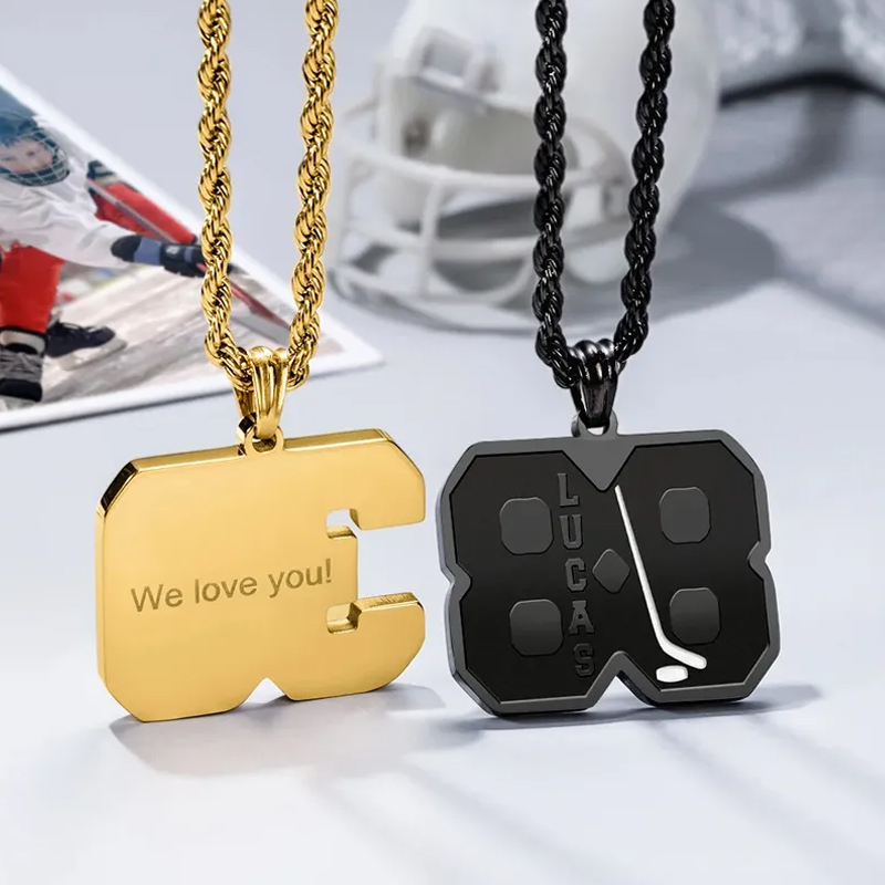 Personalized Ice Hockey Necklace with Engraved Name Number Match Day Birthday Gift for Ice Hockey Players Sport Lovers