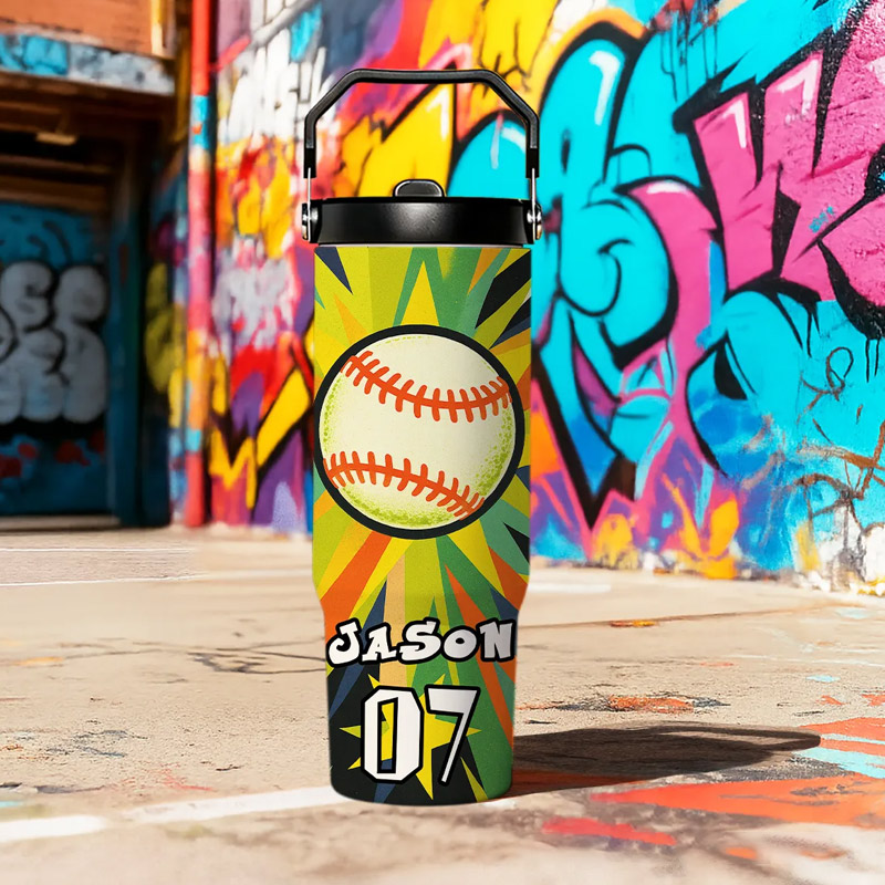 Personalized Sports Water Bottle with Custom Name Number and Colorful Design Perfect for Pickleball Soccer Basketball and Softball Players