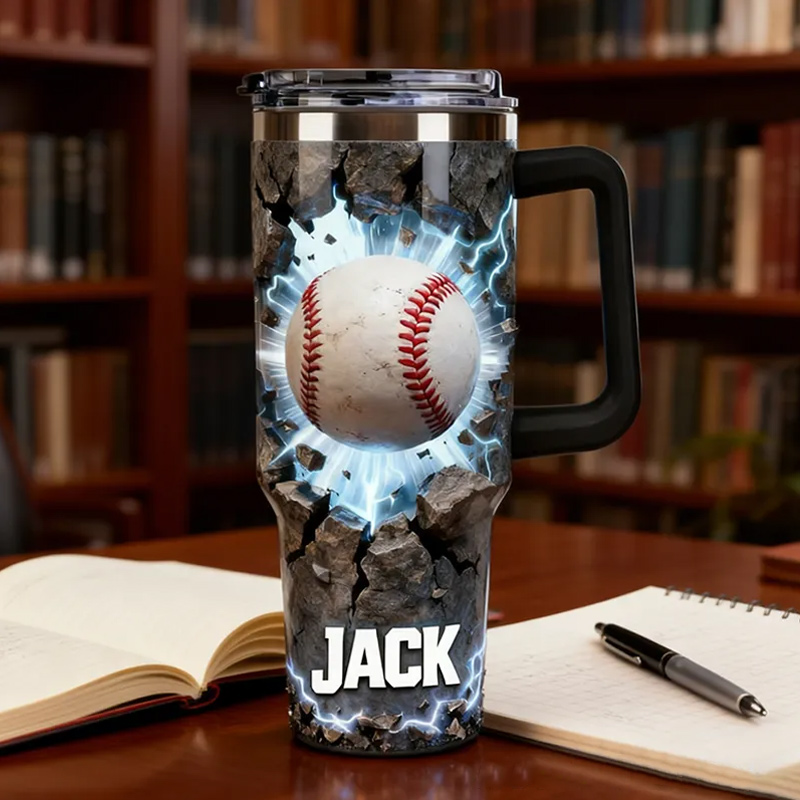 Personalized Baseball Tumbler with Custom Name and Cracked Design for Baseball Lover