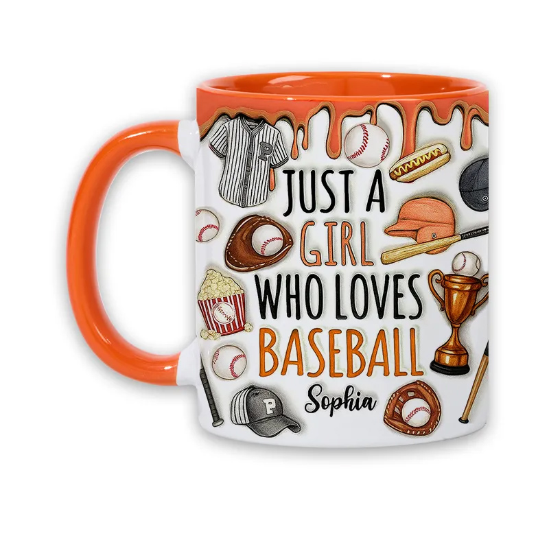 Personalized Baseball Lover’s Mug with "Just a Girl Who Loves Baseball" Design and Custom Name