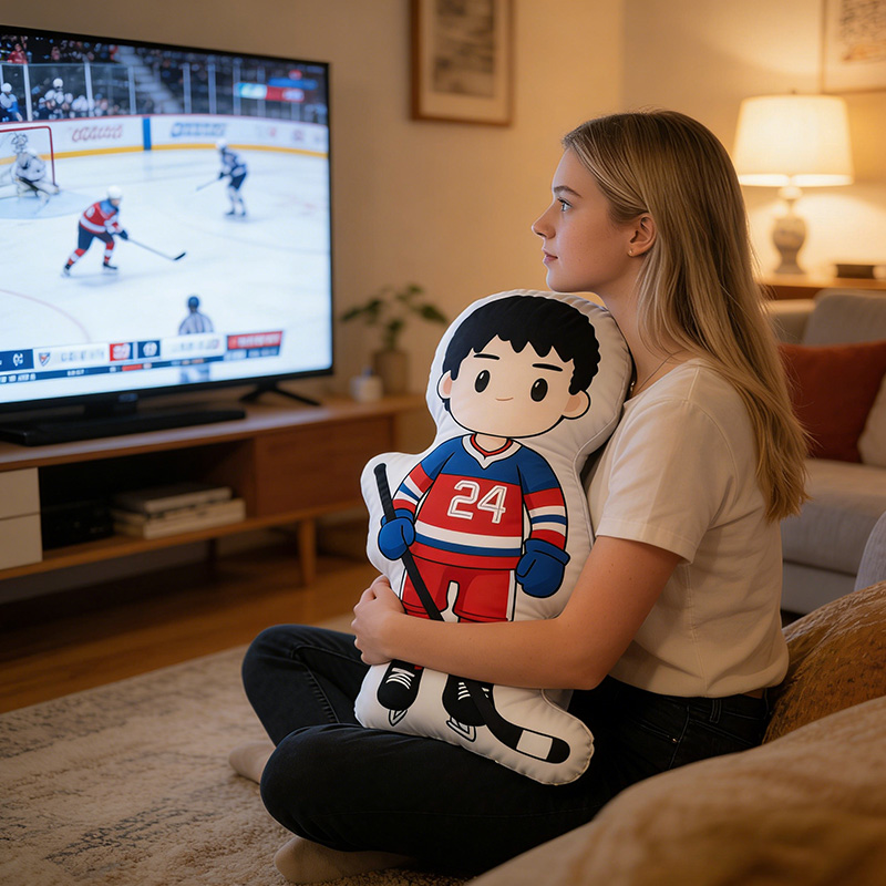 Personalized Cute Player Ice Hockey Pillow Number 24 Gift for HR Fans