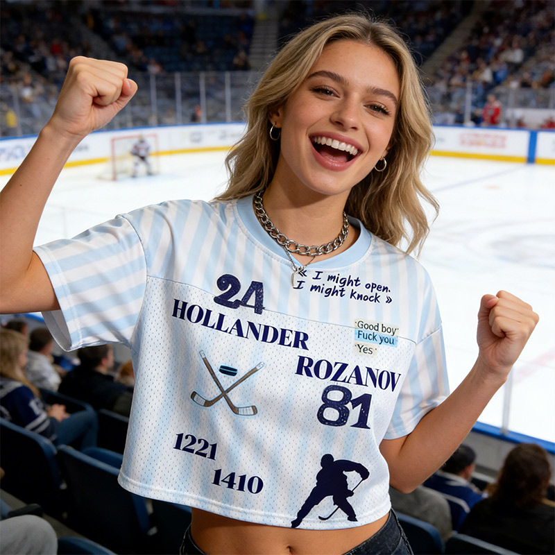 Personalized HR Striped Theme Crop Top Jersey for Female Hockey Fans Romance Hockey Gift
