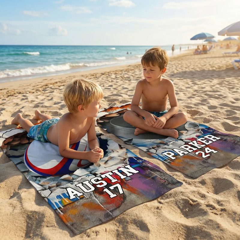 Personalized Basketball Baseball Crack Wall Oversized Quick Dry Beach Towel with Name and Number Beach Accessories Birthday Gift for Sport Lovers