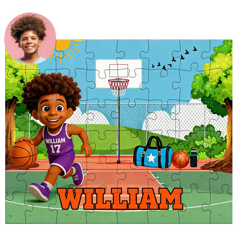 Personalized Basketball Cardboard Puzzle Custom Photo Name and Number