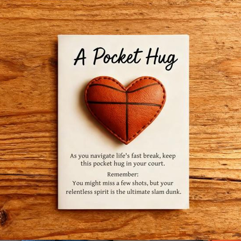 Personalized Sports PU Heart Pocket Hug Token with Greeting Card Custom Ball Style