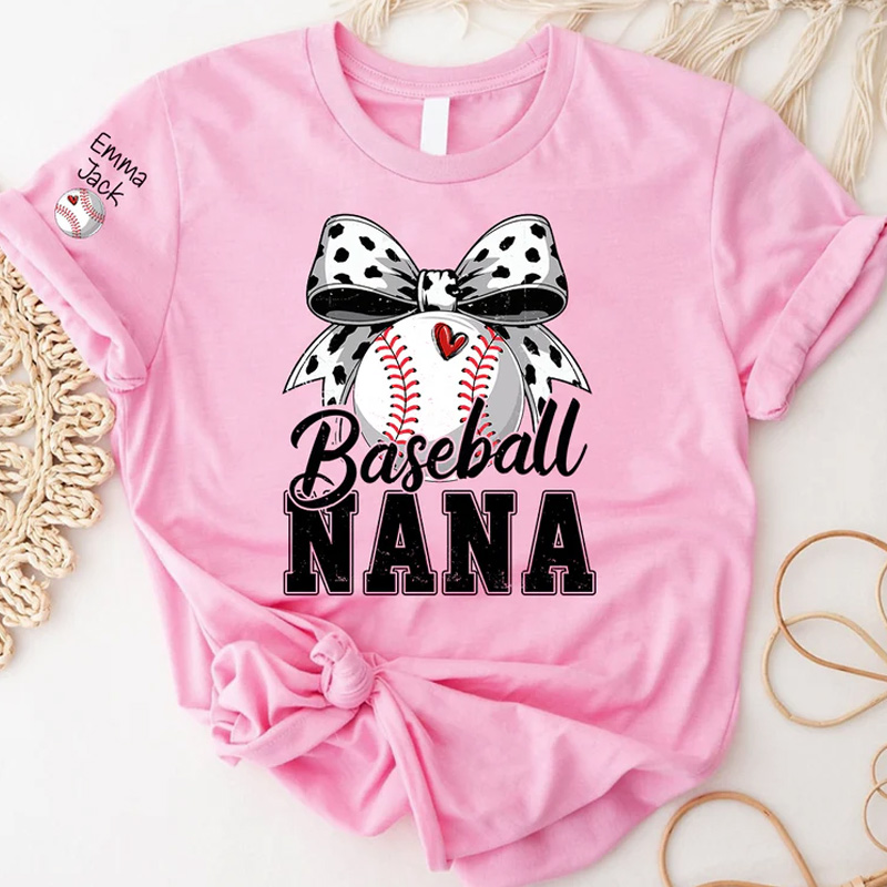 Personalized Proud Baseball Nana T Shirt Kids Names Sports Shirt with Bow Graphic