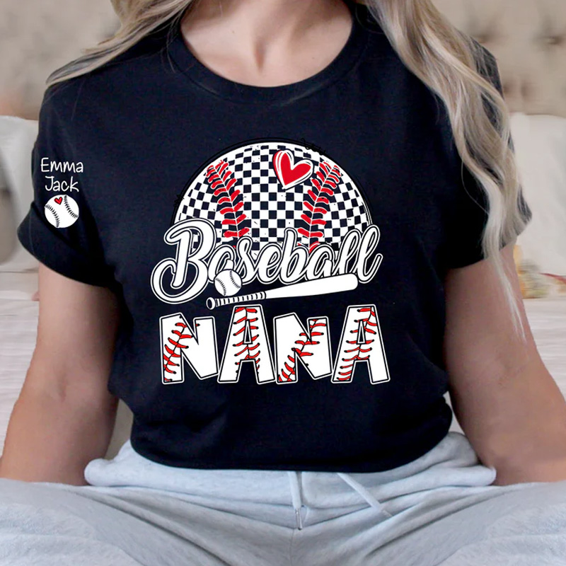 Personalized Baseball Grandma T-Shirt Custom Name Sports Grandma Shirt with Baseball Graphic
