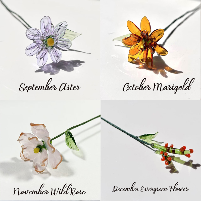 Personalized Glass Birthday Flowers Mother's Day Gifts Handcrafted Birth Flowers